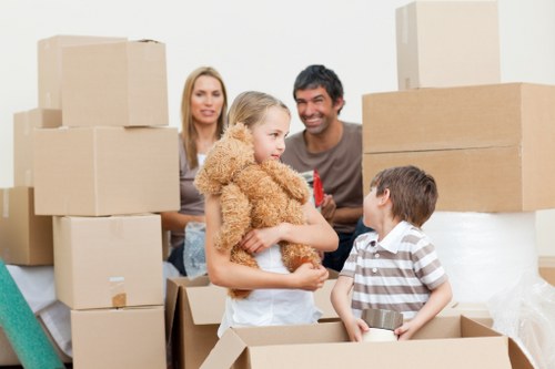 Packed boxes and household items prepared for a Hackney apartment move